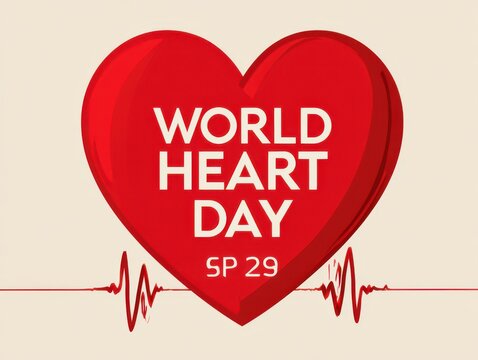 World heart day red heart shape with heartbeat line sp 29