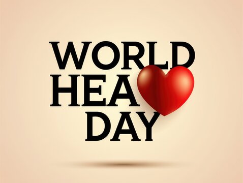 World heart day text with red heart symbol