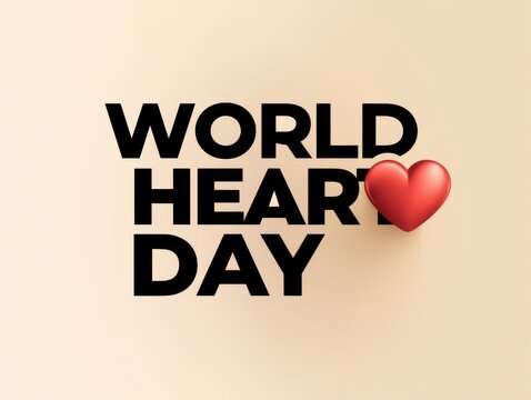 World heart day text with red heart symbol