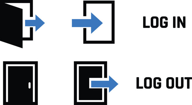 Login and logout interface icons with arrows doors and access symbols for authentication navigation security website and application
