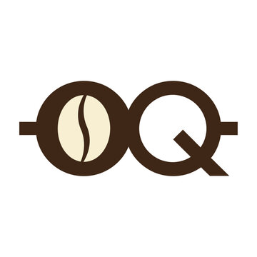Minimalist coffee bean logo design concept with letter oq symbol for cafe brand identity