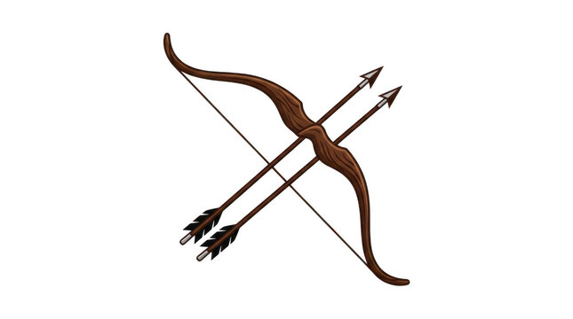 Brown wooden bow with two arrows crossed