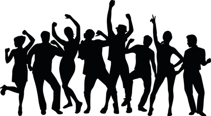 Fototapeta premium Party People Dancing Silhouette Vector Icon Set Featuring a Crowd of Cheerful Friends Celebrating at a Music Concert Event or Nightclub