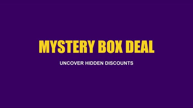 Mystery box deal: uncover hidden discounts promotional motion for e-commerce sales and marketing campaigns animation 4k