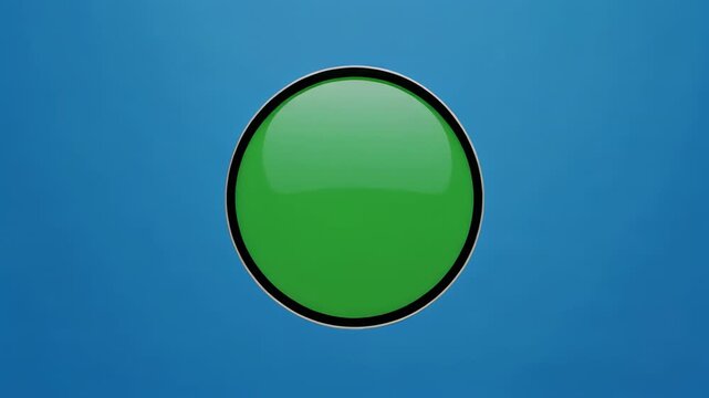 Hand touching glowing green button on blue background with cinematic motion for user interface interaction