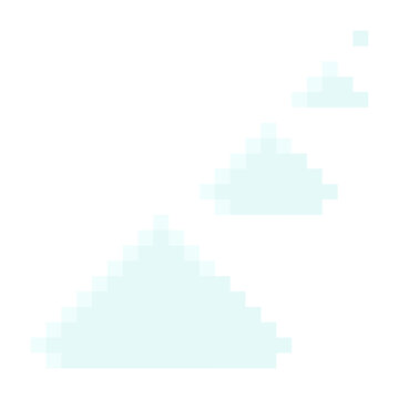 Ascending chat bubbles trail sequence message pixel art style icon light blue palette. Rising sequence small pixelated dialog trail game interface UI asset isolated white background