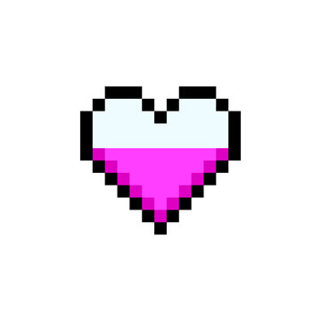 Half heart health point life status icon pixel art style game asset pink color. Pixelated heart shape half full health indicator video game UI interface element isolated white background