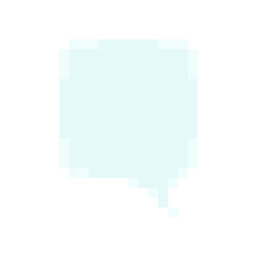 Square speech bubble chat message box pixel art style graphic light blue palette. Rectangular pixelated classic dialog game UI asset isolated white background