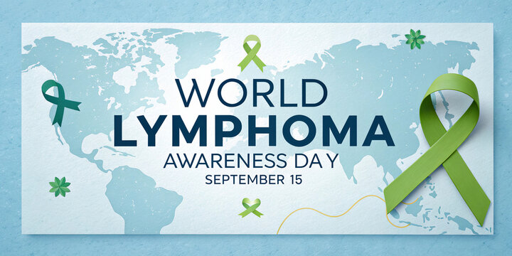 World Lymphoma Awareness Day Poster with Purple Ribbon and Global Map