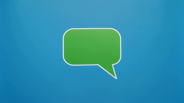 Green speech bubble animation with subtle camera zoom on blue gradient background