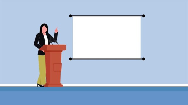 Speaker Standing Beside Blank Presentation Screen