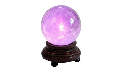 Magic crystal glass ball sphere with glowing purple light isolated on white background © Arthur