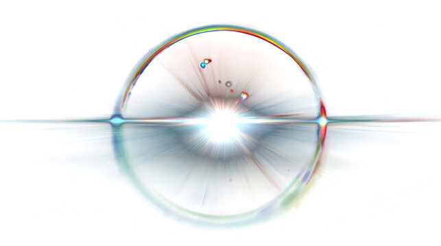 Transparent optical orb with bright lens flare and rainbow rim