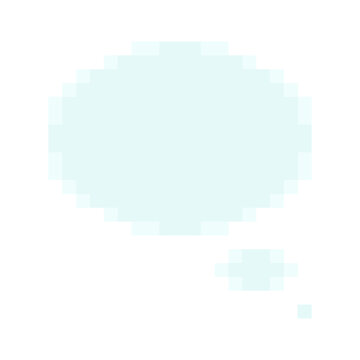 Thought bubble cloud dream message pixel art style game icon light blue palette. Oval thought cloud small tail pixelated dream dialog game interface graphic element isolated white background