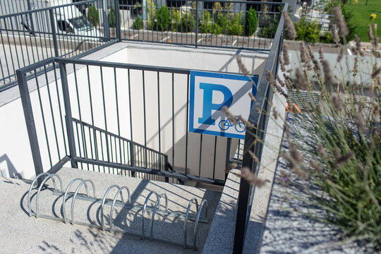 Parking for bicycle next to the beach and sea.