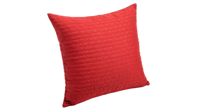 Soft red square throw pillow bed bedding textile accessory isolated on white background