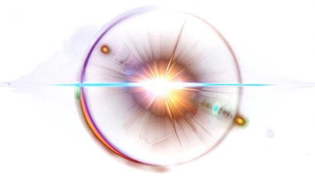 Colorful circular lens flare with warm glowing central burst