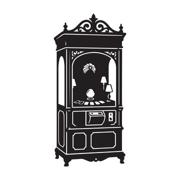 A vintage arcade machine featuring a mystical fortune teller housed within a wooden cabinet displays a glowing crystal ball for individuals seeking guidance from supernatural powers during their