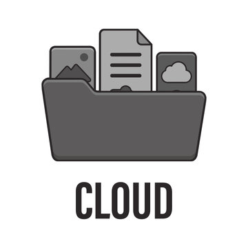 Cloud Storage Folder with Files and Documents Icon