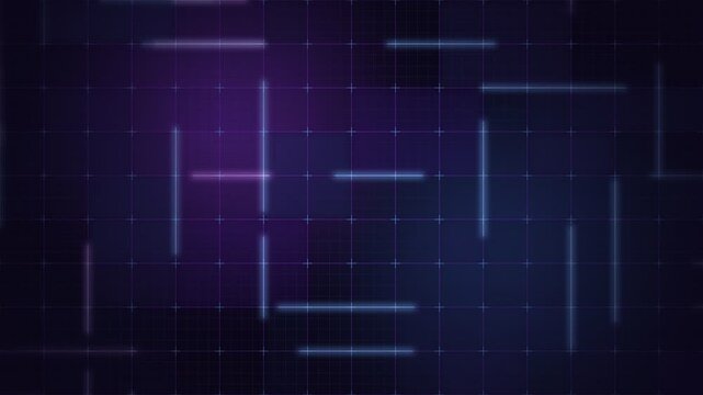 Abstract Digital Background with Glowing Blue Lines and Grid Overlay. Loop. 4K