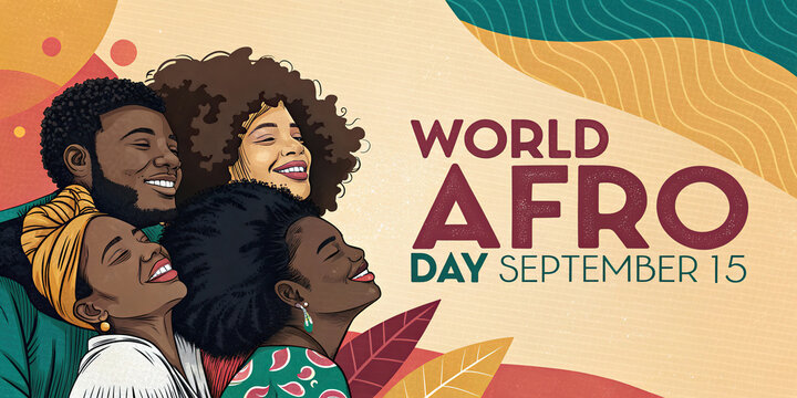 World Afro Day Celebration Poster with Four Black Women and African Inspired Patterns