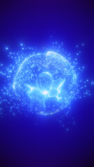 Fototapeta premium Blue glowing particle globe with abstract data waves, cosmic depth, and futuristic digital network energy.