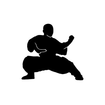 silhouette of kungfu shaolin low stance