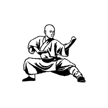 kungfu shaolin stance illustration. black and white ink style