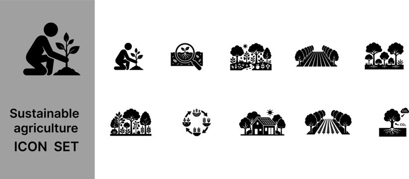 Sustainable agriculture icon set, eco farming and ecology symbols