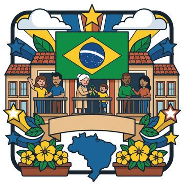 Brazil Independence Day community celebration emblem featuring national flag