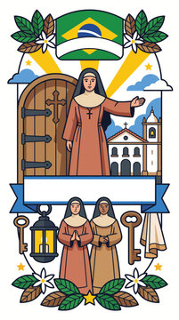 Brazilian cultural heritage emblem featuring historical figures and national flag