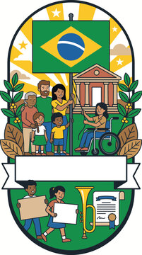 Brazilian Independence Day celebration with community holding flag and symbols