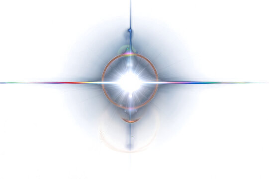 Circular rainbow lens flare with brilliant white central starburst