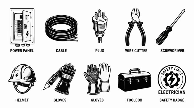 Labor Day electrician icon set vector icon set, professional editable SVG illustration collection for business, industry, workplace, technology and modern design projects with clean symbols, isolated