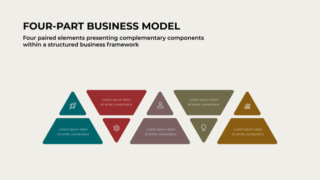 Five Part Business Model Infographic with Paired Geometric Sections for Strategy Planning, Management and Presentation.