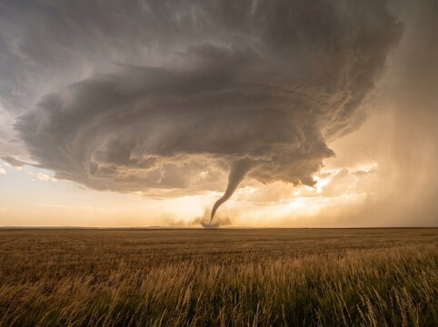 Tornado Funnel Under Supercell Storm Over Farmland Image