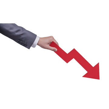Hand pushing downward red arrow icon