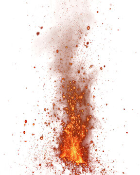 Fiery vertical smoke plume filled with orange sparks and glowing embers