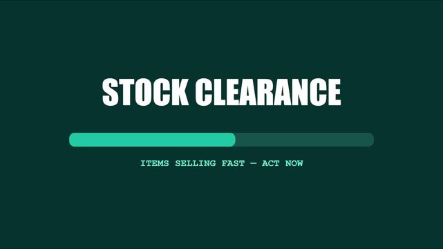 Stock clearance sale animation with progress bar and urgency message for e-commerce marketing 4k discount