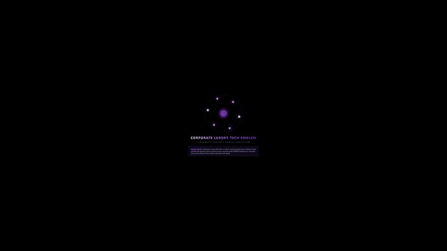 Abstract Purple Atom Logo Intro Animation with Text on Black Background