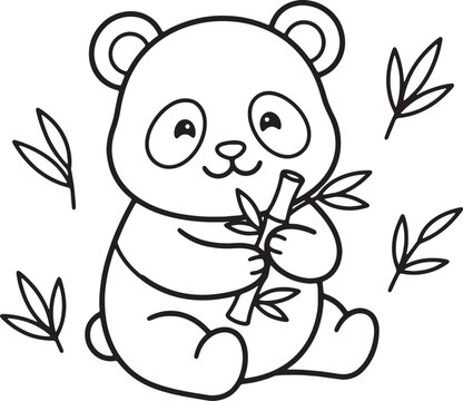 Cute cartoon girl with flower in her hair, black and white line