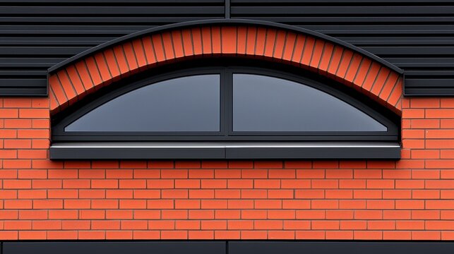 A red brick wall with a black window frame.