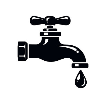 Plumbing Faucet Tap with Water Drop Vector Icon