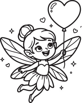 Cute cartoon girl with heart-shaped balloon