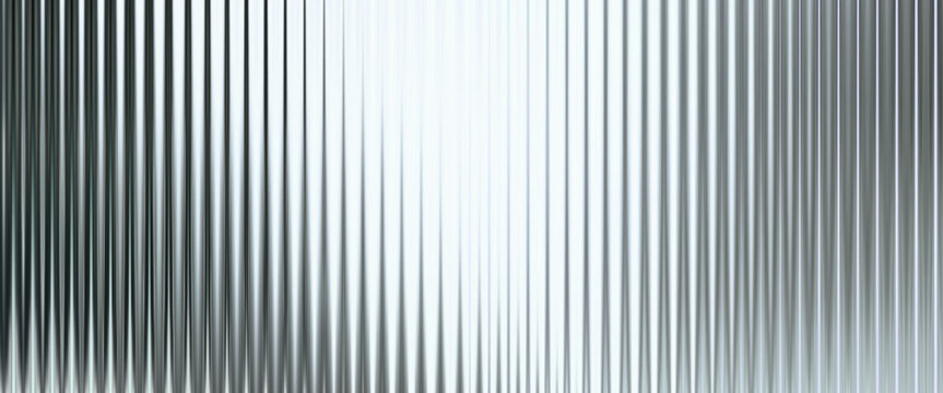 Metal ribbed acrylic texture background with fluted effect and reflections. Abstract vertical striped surface panel
