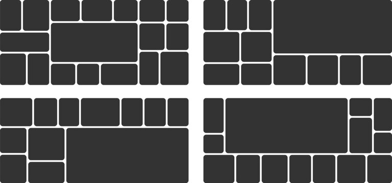 Photo rectangle bento grid layout set. Geometric picture collage templates for visual storytelling