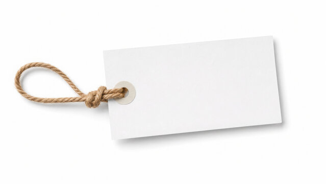 Blank tag hanging from a string  isolated on transparent background cut out