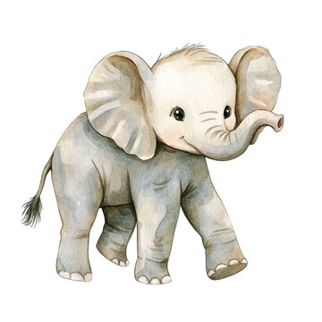Cute Gray Baby Elephant Walking Forward.