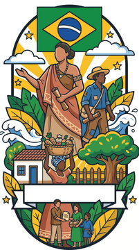 Brazil Independence Day emblem featuring national flag and cultural heritage icons