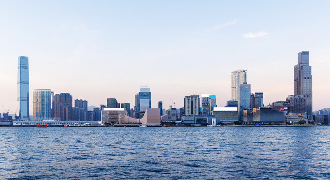 Skyline view across Victoria Harbour with skyscrapers